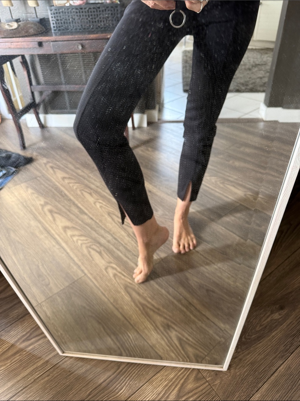 Vintage Black Women's Slim Stretch Jeans with Front Ankle Slit